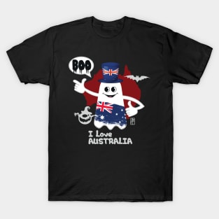 BOO GHOST with an Australian flag "I love Australian" - cute Halloween T-Shirt